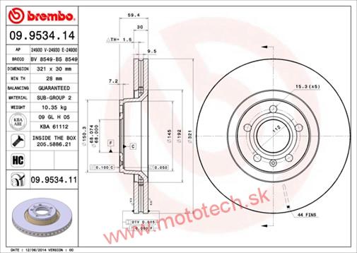 BREMBO Brzdový kotúč 321*30 4F0615301E