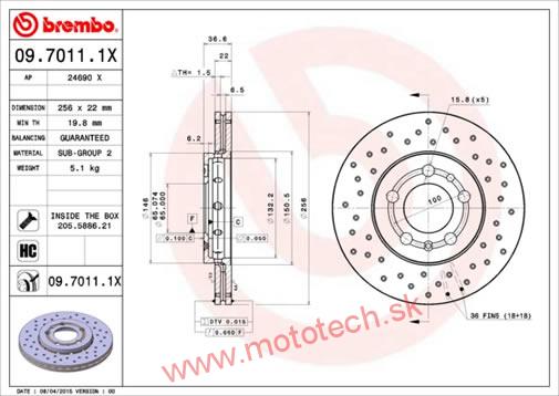 BREMBO XTRA Brzdový kotúč 256*22 - 6R0615301