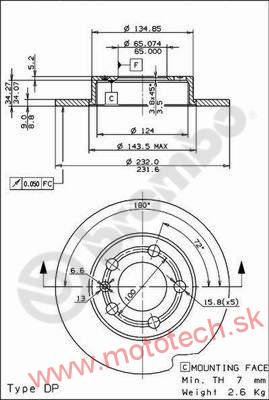 BREMBO Zadný brzdový kotúč 232*9 - 1J0615601N